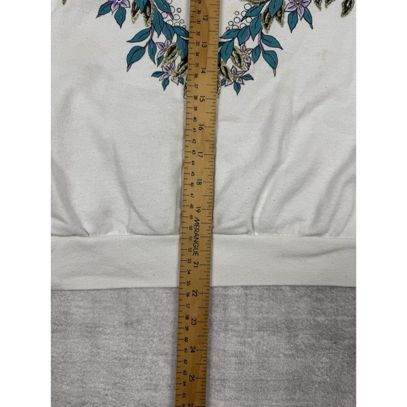 Vintage‎ Grandma Sweatshirt Womans XL White Floral 80s Boxy Crewneck Glitter - Picture 10 of 12